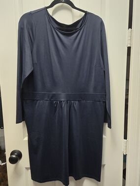 Talbots Navy Long Sleeve Gathered-Waist Dress